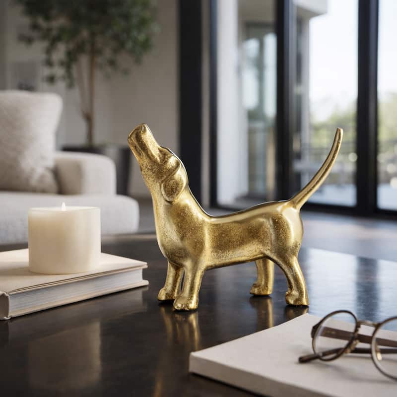 Decorative Howling Dog Figurine Statue - 8", Gold & Metallic - 7.5"