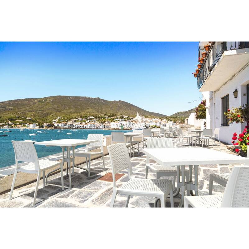 34" White Outdoor Patio Wickerlook Dining Chair