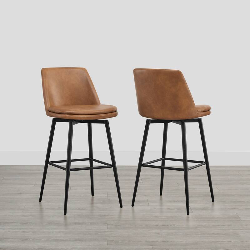 Ariel Counter Height Swivel Barstool Set - Set of 2 - Cognac Faux Leather - Bar Height
