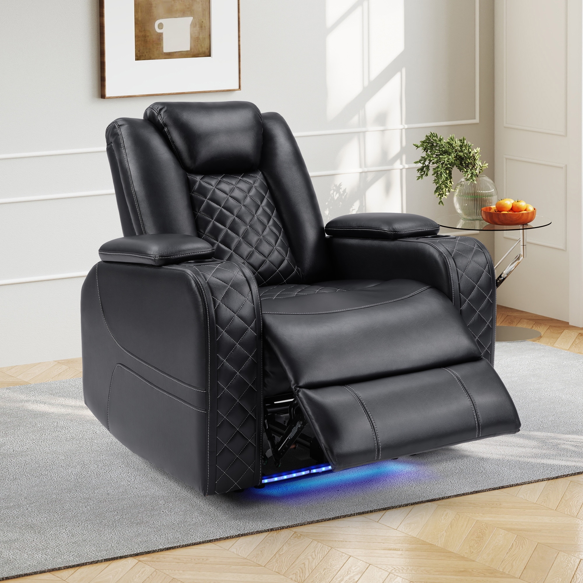 Power Recliner Chair with USB/Type-C Ports and Ambient Lighting, Faux Leather Home Theater Seating with Adjustable Headrest