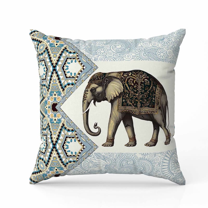 Floraphant Faux Suede Reversible Throw Pillow Blue and Isabelline