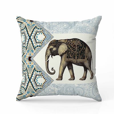 Floraphant Faux Suede Reversible Throw Pillow Blue and Isabelline