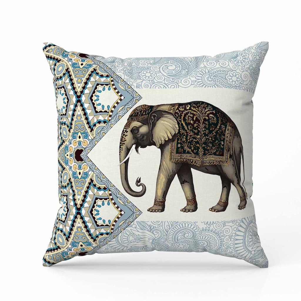 Floraphant Indoor/Outdoor Reversible Throw Pillow Blue and Isabelline