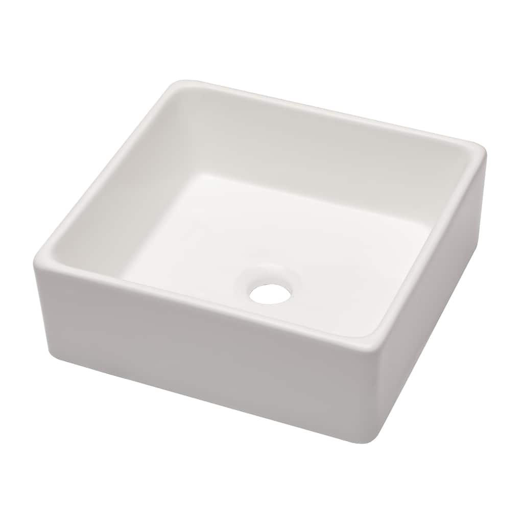 15 Inch Vessel Sink Square White Ceramic Bathroom Sink