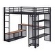 preview thumbnail 4 of 9, Full Size Metal Loft Bed with Storage Iron Mesh and MDF Shelves, Heavy Duty Loft Bedframe with Open Style Wardrobe and Ladder