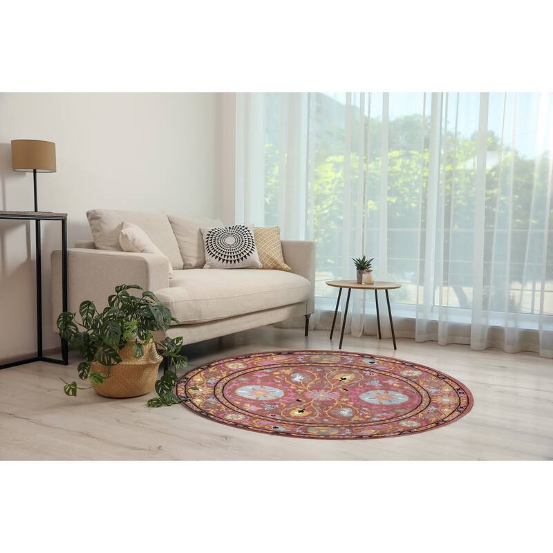 Rust Traditional Floral Suzani Area Rug, Elegant Soft Texture for Bedrooms or Living Rooms - L
