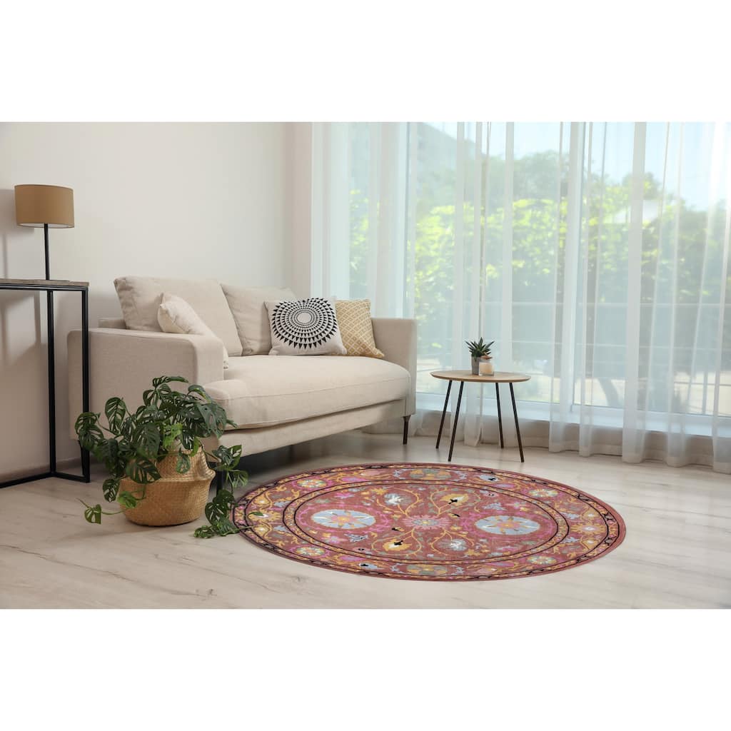 Rust Traditional Floral Suzani Area Rug, Stylish Handcrafted Texture for Modern Home Interiors - L