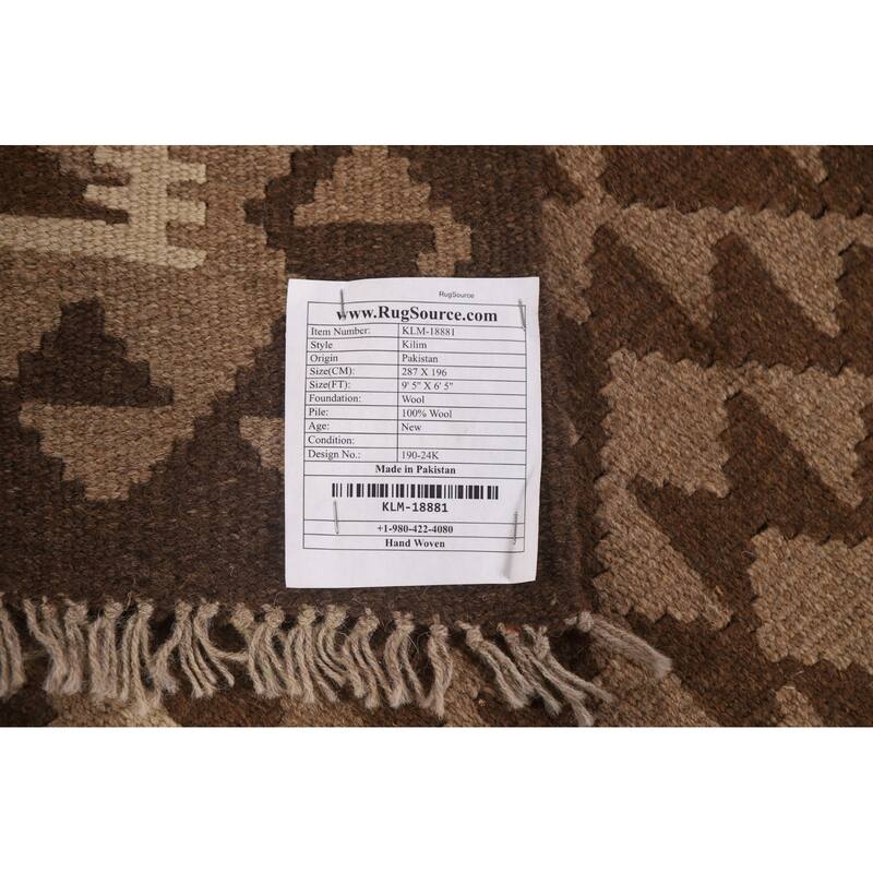 Brown Kilim Reversible Area Rug Hand-woven Wool Carpet - 6'5" x 9'5"