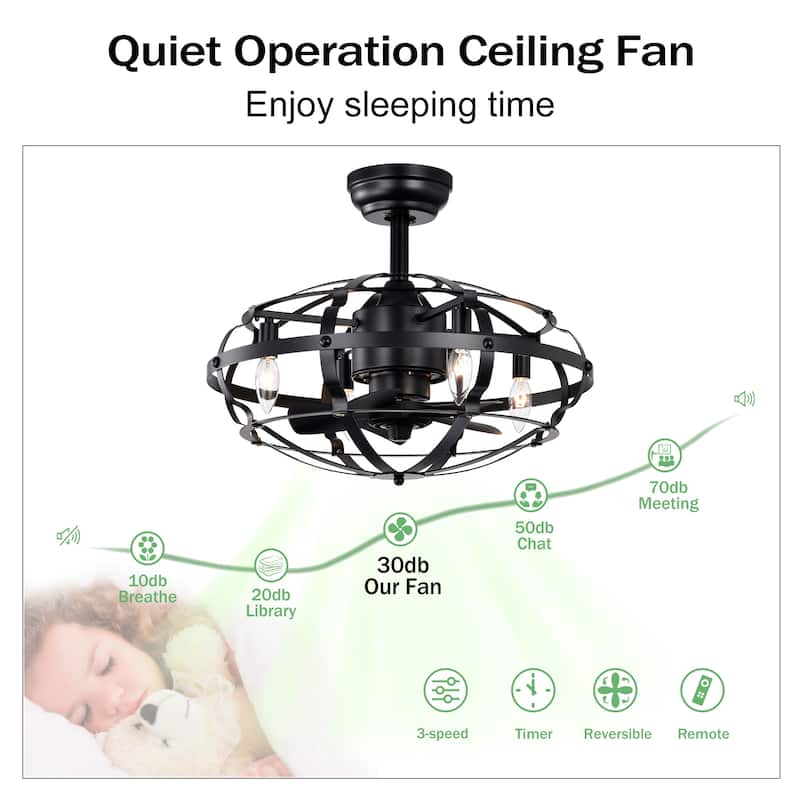 18 inch Low Profile Small Caged Ceiling Fan with Remote Control, 6 Speed Industrial Ceiling Fan Light Kit