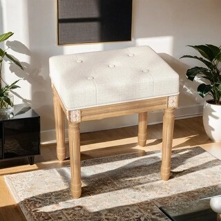 Buttoned Patterned Stool Button Tufted French Vintage Stool with Padded Seat Wood Frame - Bed ...