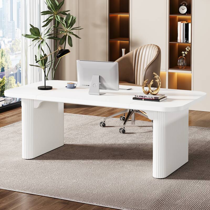 Large Wood Executive Desk, Modern Computer Desk, Home Office Workstation Boss Desk - White