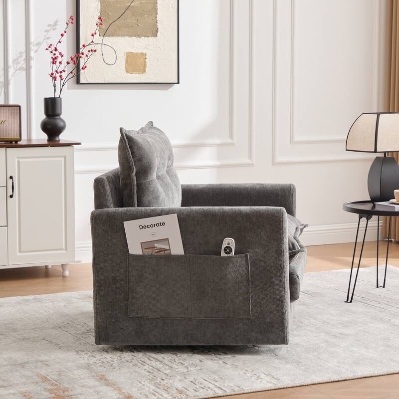 GDFStudio - Chenille 36.22" Swivel Barrel Chair