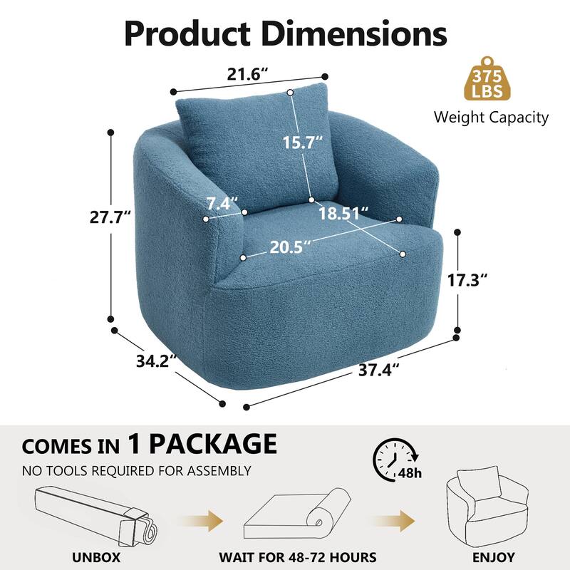 Swivel Round Sofa Chaise, Upholstered Sofa Chair with One Soft Pillow, Single Sofa with Adjustable Pillow