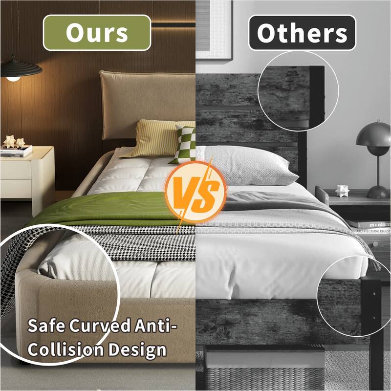 Low Profile King Size Cloud Bed Frame with Movable Headboard, Chenille Platform Bed with Metal/Solid Wood Slat Double Support