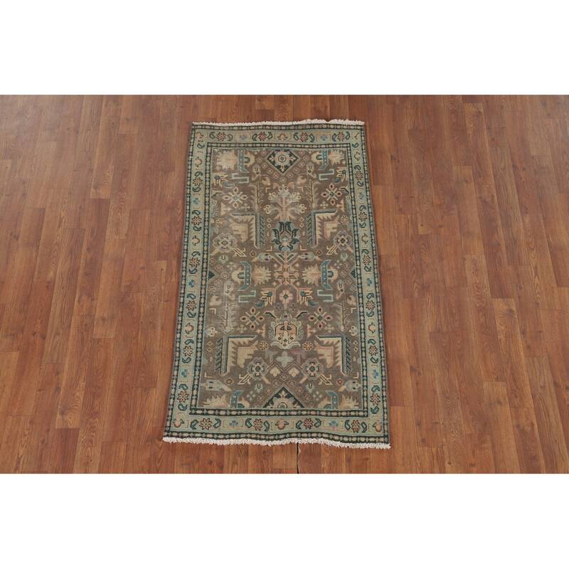 Geometric Tabriz Persian Vintage Accent Rug Hand-Knotted Wool Carpet - 2'7" x 4'10"