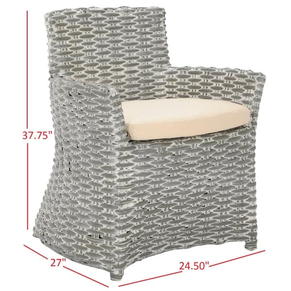 dimension image slide 0 of 2, SAFAVIEH Dining Rural Woven St. Thomas Wicker Washed out Grey Arm Chair - 28" W x 24" D x 33" H