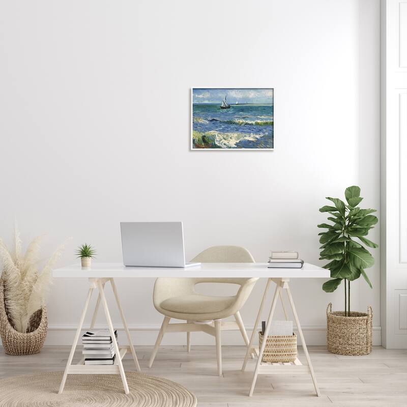 Stupell The Sea at Les Saintes-Maries-de-la-Mer Vincent van Gogh Painting Framed Wall Art, Design by one1000paintings