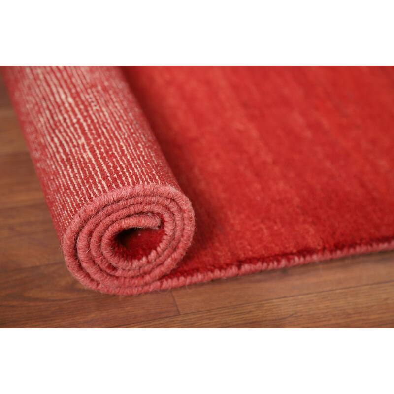 Modern Red Gabbeh Oriental Foyer Rug Hand-Knotted Wool Carpet - 3'4"x 4'10"