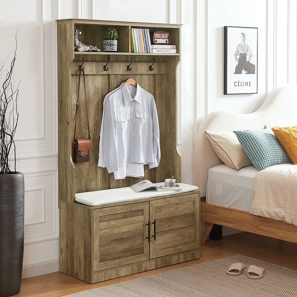 Multi function Entryway Coat Rack Shoe Bench with Clothes Hook