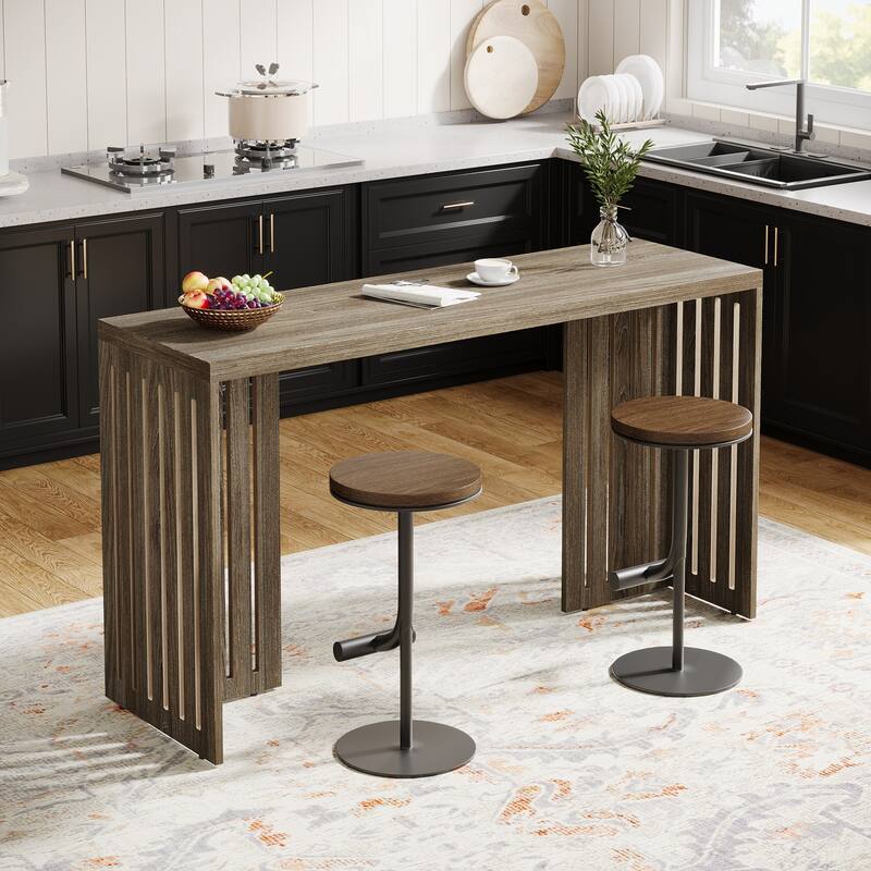 63-Inch Bar Table, Industrial Counter Height Pub Table with Louvered Base
