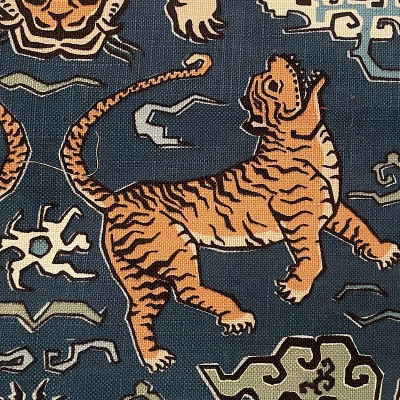 Plutus Kimono Tiger Blue and Beige Luxury Decorative Throw Pillow