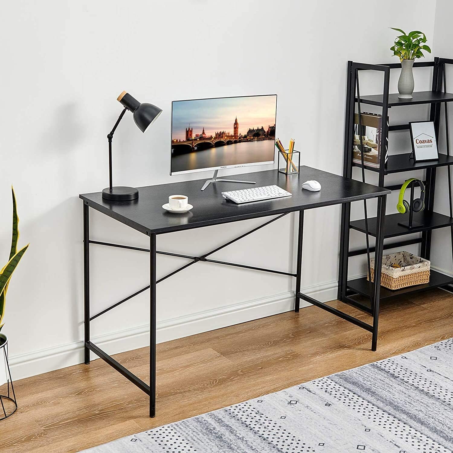 Cubiker Computer Home Office Desk with Drawers, 47 Inch Small Desk Study  Writing Table, Modern Simple PC Desk, Black