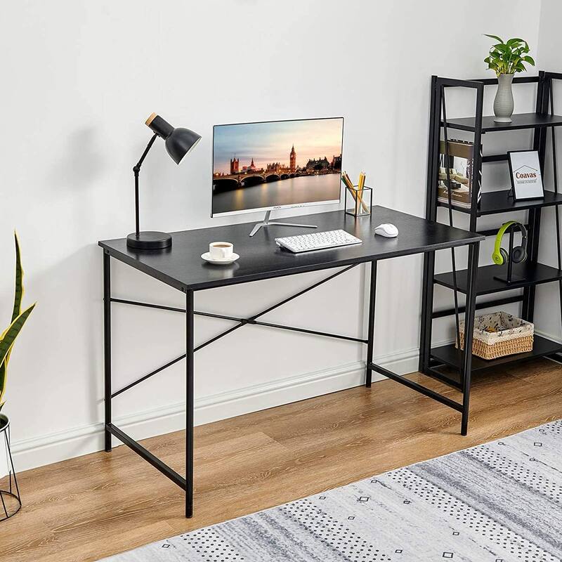 Homylin 47" Modern Computer Desk with Metal Frame, Oak or Black Wood