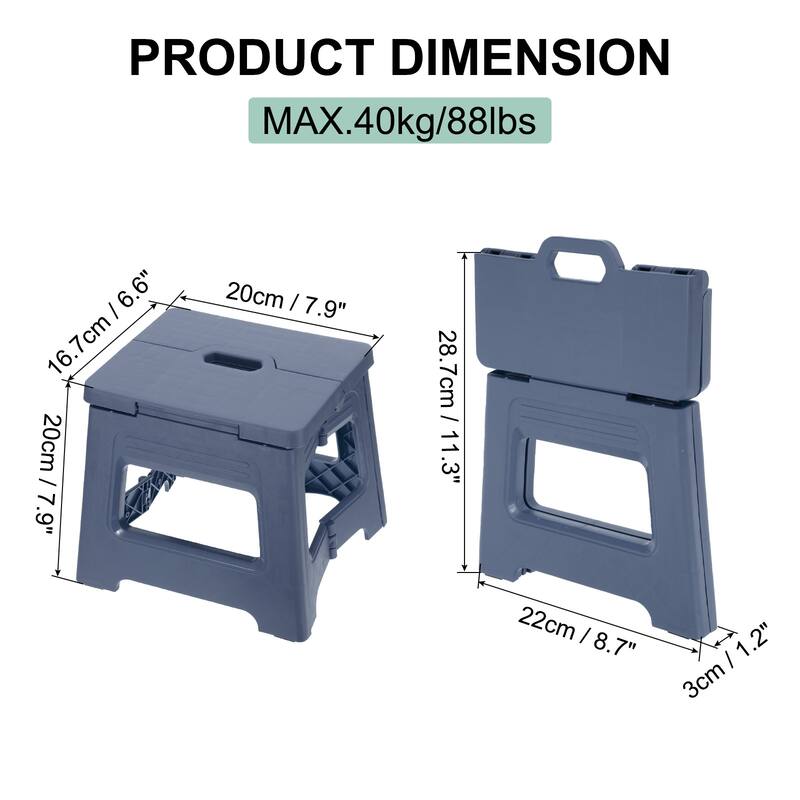 8" Folding Step Stool for Adults 88 lbs Capacity - 7.9 x 6.6 x 7.9inch - Blue