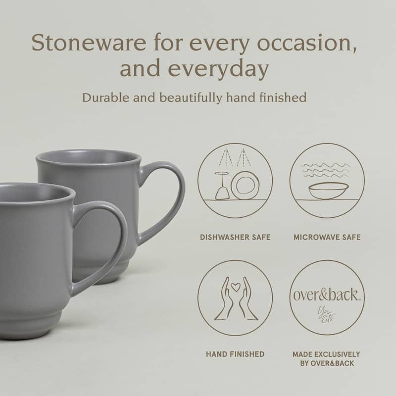 over&back Rimmed 16oz Semi-Matte Stoneware Mugs, Set of 4