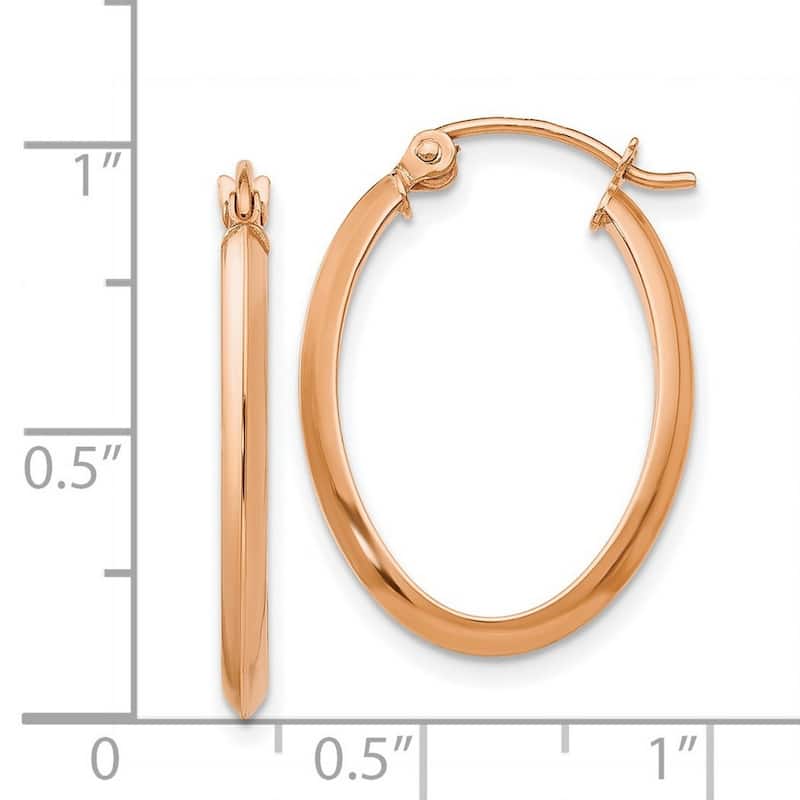 Curata 14k Rose Gold Solid Polished 22x2mm Oval Tube Hoop Earrings