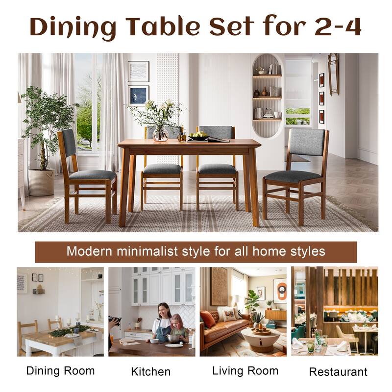 Modern 5 Piece Rectangle Wooden Dining Table Set 4 Person Dining Table Set with Kitchen Table and 4 Upholstered Chairs
