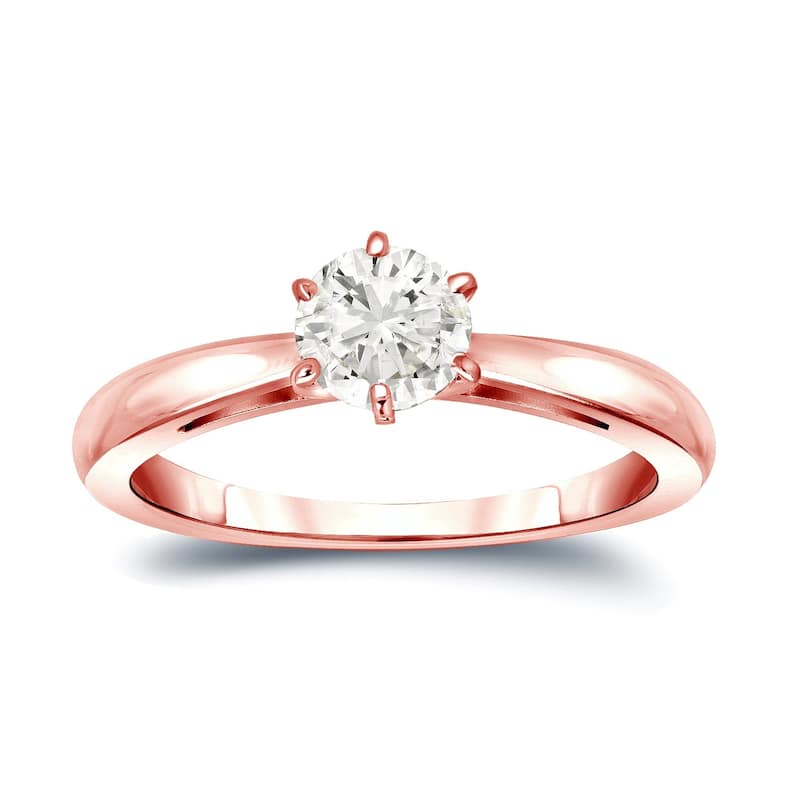 Auriya 14k Gold 1/4ctw Round Solitaire Diamond Engagement Ring (J-K, I1-I2) - Rose - 4