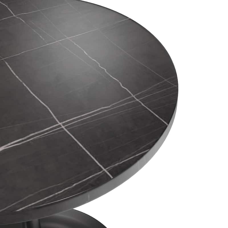 LeisureMod Verve 27" Round Dining Table with Sintered Stone TableTop and Black Steel Base for Kitchen & Dining Room - 27.56