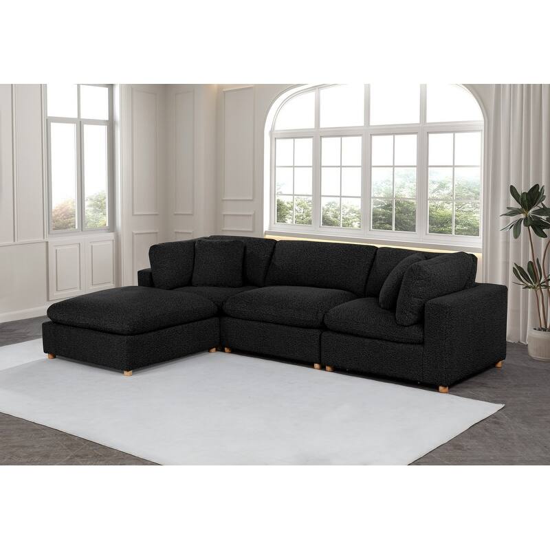 Best Quality Furniture 4-Piece Sectional Boucle Fabric - Black Color