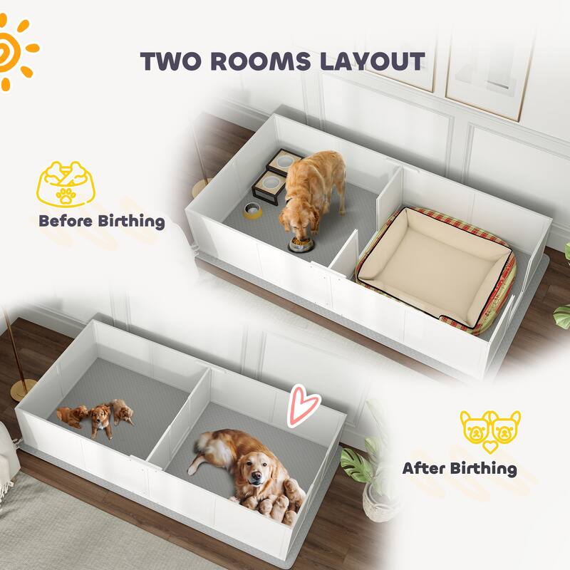 PawHut Whelping Box for Dogs and Puppies, Dog Whelping Box with Washable Waterproof Pee Pad & Adjustable Door for Large Dogs