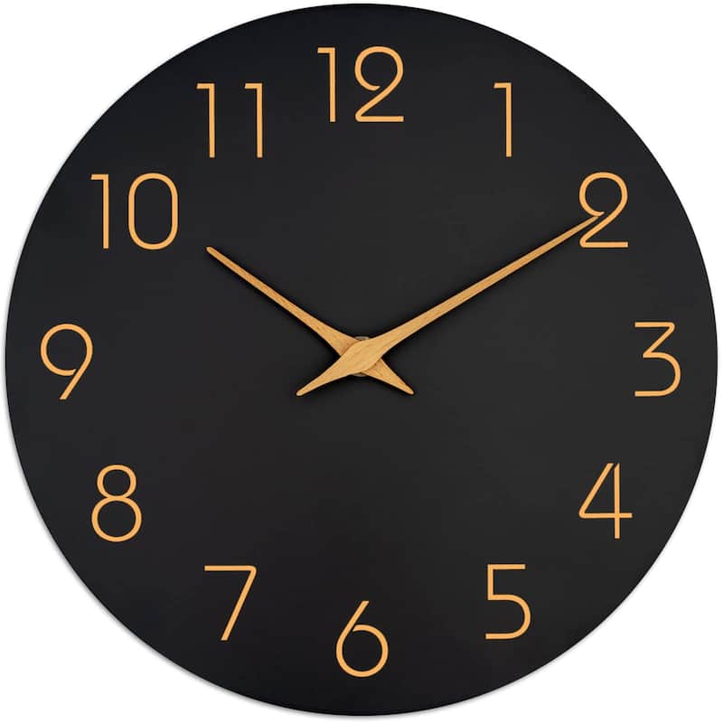 Large Wall Clock 16 Inch Black Wall Clocks Battery Operated Silent Non-Ticking - Simple Minimalist Rose Gold Numbers - Black