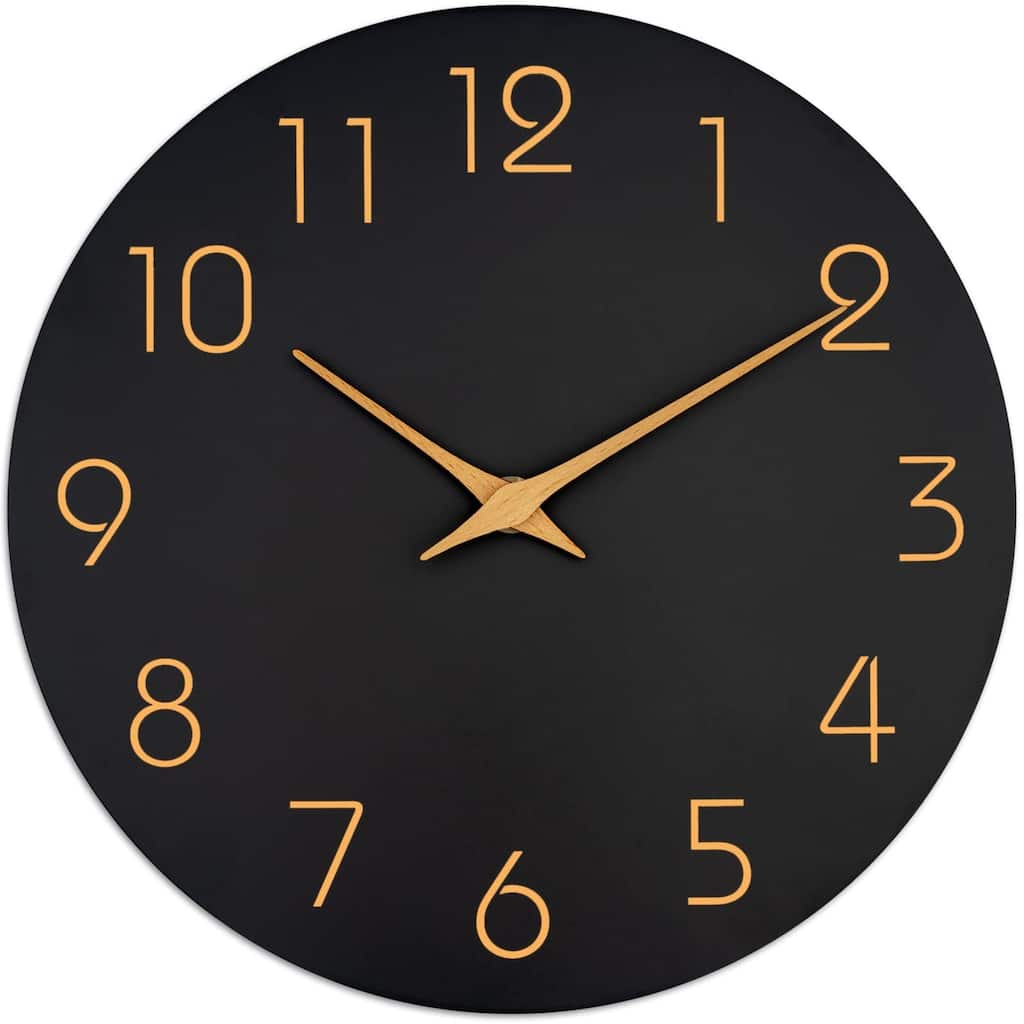 Large Wall Clock 16 Inch Black Wall Clocks Battery Operated Silent Non-Ticking - Simple Minimalist Rose Gold Numbers