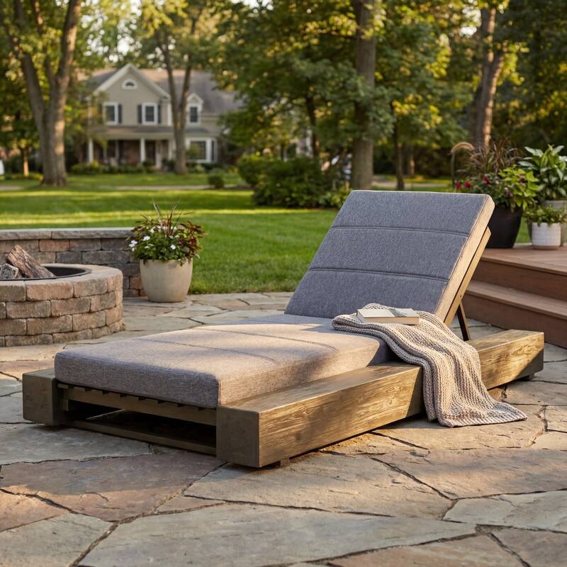 Christopher Knight Home - Amedea Outdoor Acacia Wood Chaise Lounge with Adjustable Backrest & Water-Resistant Cushion