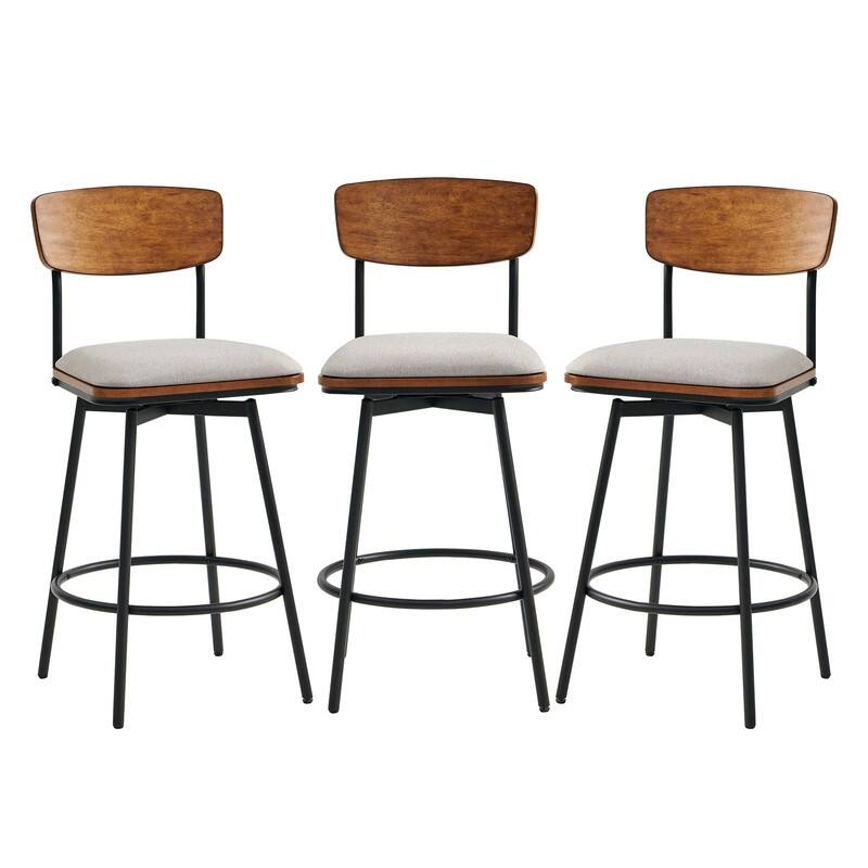 Spruce & Spring Claire Swivel Counter Height Bar Stool Set - Set of 3 - Light Grey-Fabric - Counter Height