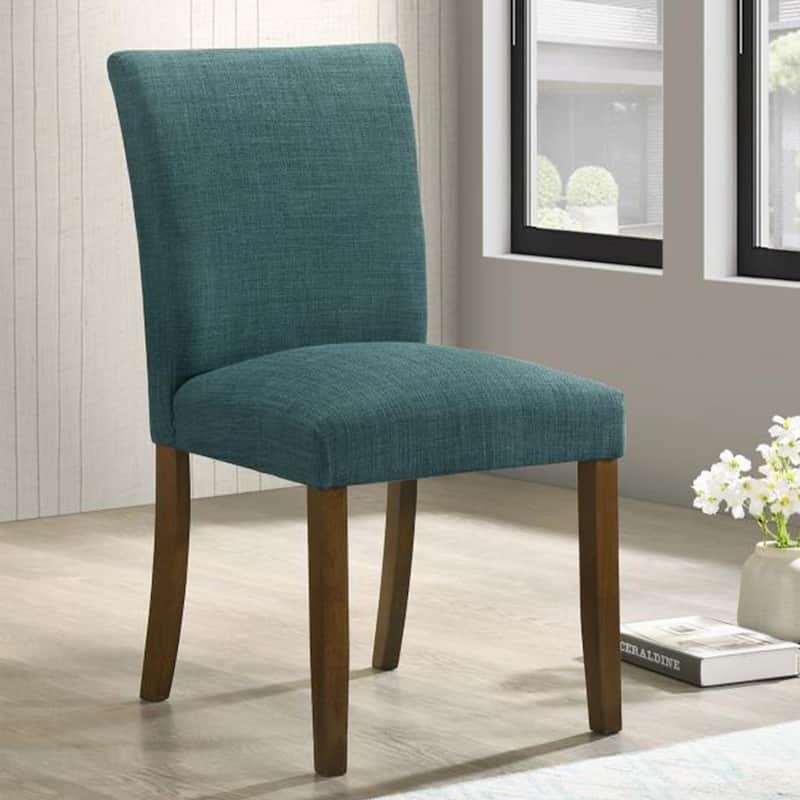 Set of 2 Upholstered Dining Side Chair in Teal Blue and Brown