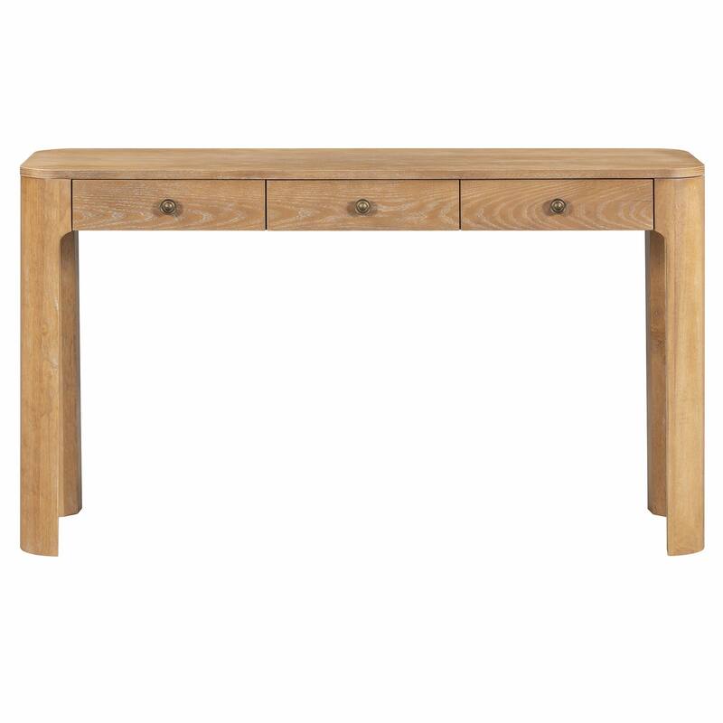 Rustic Console Table with Curved Corners for Safety - Entryway Table with 3 Concealed Drawers