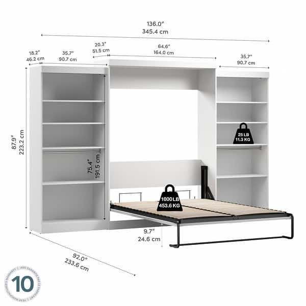 dimension image slide 1 of 3, Pur Queen Murphy Bed with 2 Storage Units (137W) by Bestar
