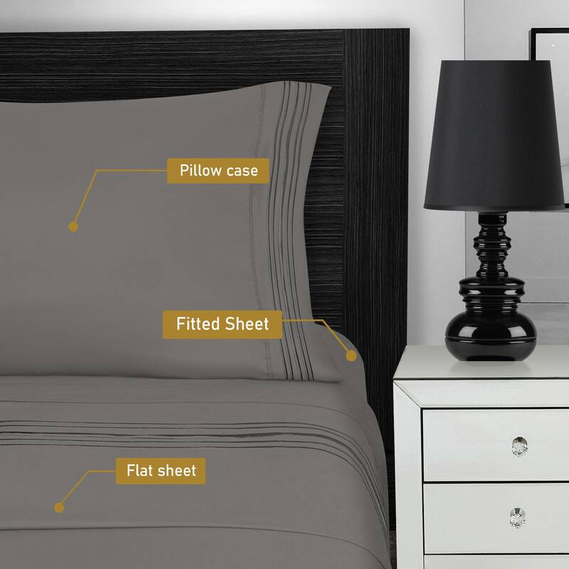Superior Embroidered Microfiber Deep Pocket Bed Sheet Set