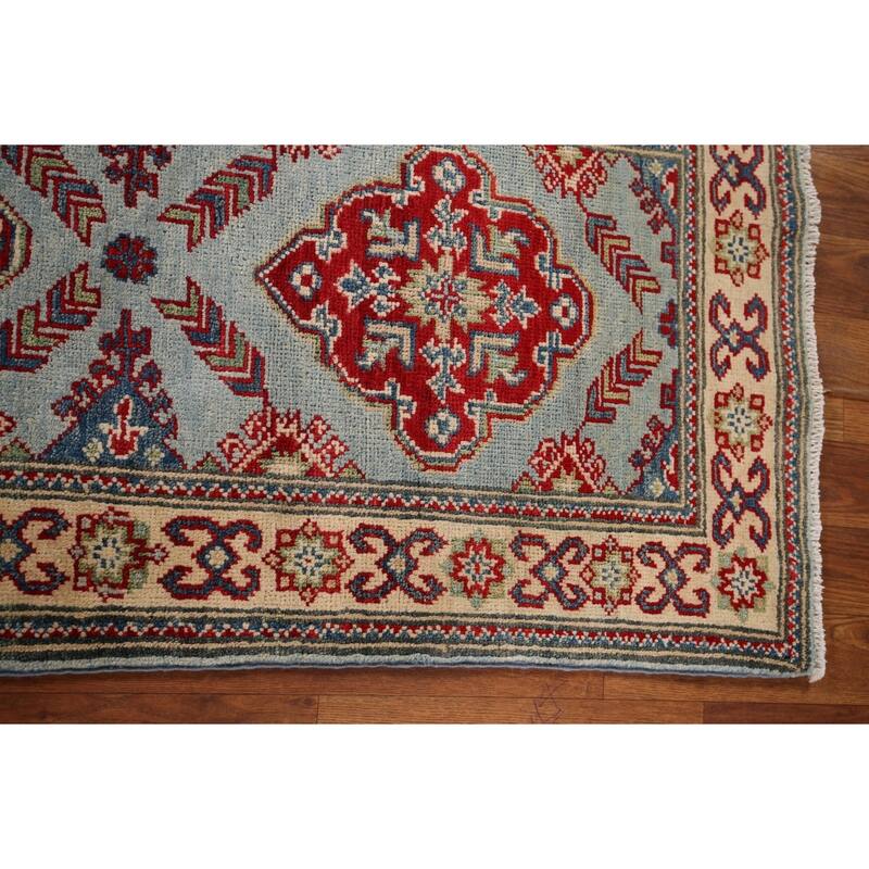 Light Blue Kazak Oriental Runner Rug Handmade Wool Carpet - 2'1" x 5'10"