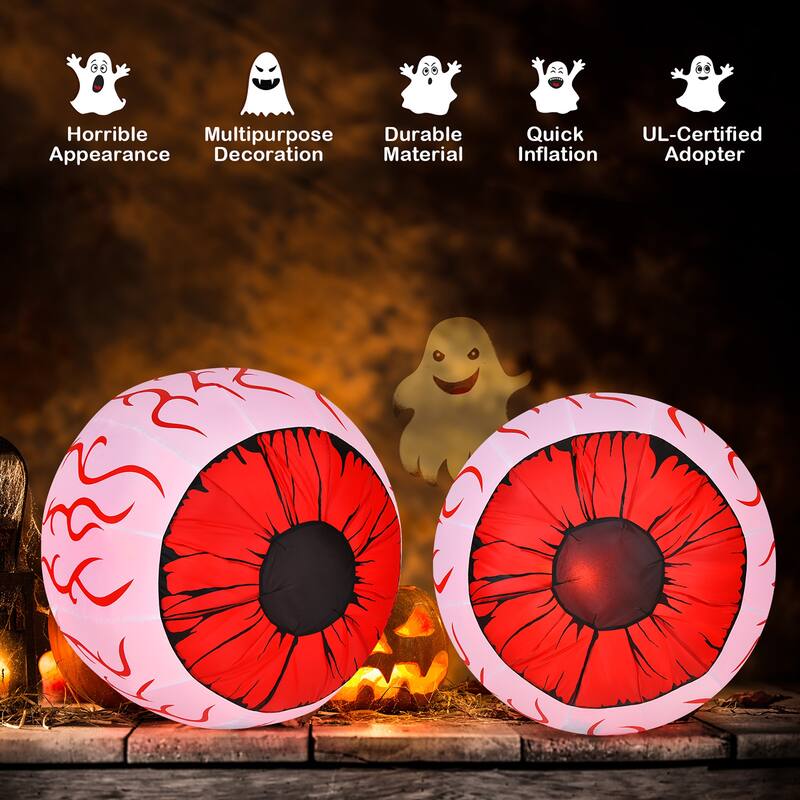 Costway 2 Pack 3 FT Halloween Inflatable Eyeballs w/ Air Blower & Red