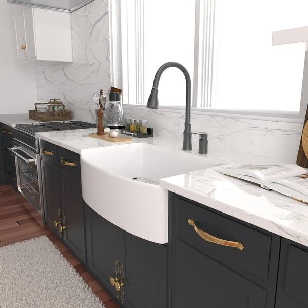 Lordear 30/33 Inch White Ceramic Farmhouse Arch Edge Apron ...