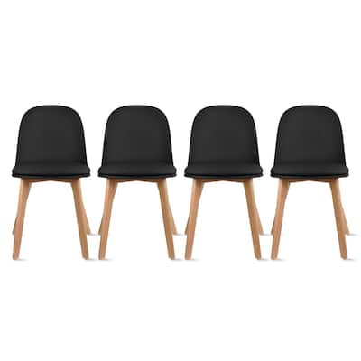 Set of 4 Plastic Dining Chairs Padded Cushion Faux Leather Wooden Legs For Kitchen Waiting Room Outdoor Party