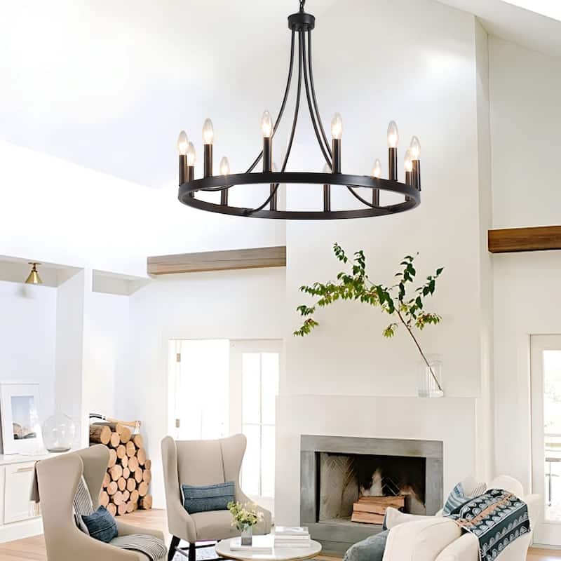 12-light Rustic Farmhouse Wagon Wheel Chandelier Candle Dining Room Lighting - N/A