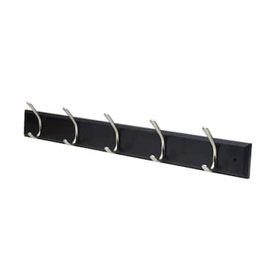 Melannco Wall Mounted Coat Rack with 5 Metal Hooks