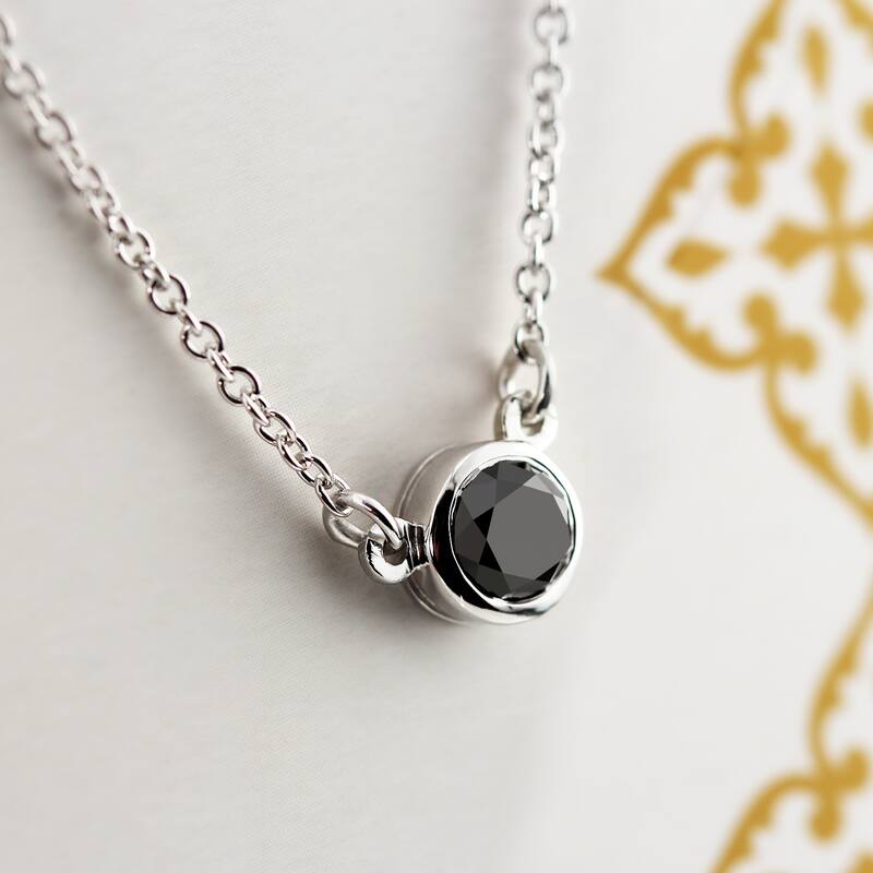 Auriya 14k Gold 1/2ctw Bezel-set Solitaire Black Diamond Necklace